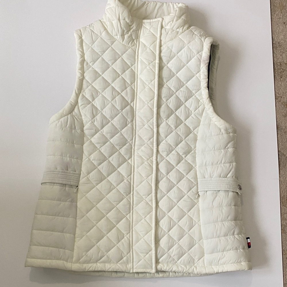 Tommy Hilfiger Puffer Vest Womens Medium White Quilted Zippered with Pockets
